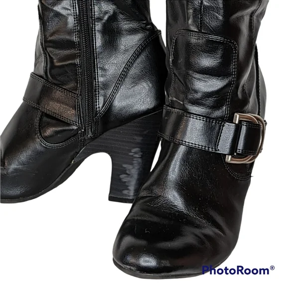 American Eagle Outfitters Boots Womens Sz 8.5 Black Faux Leather Silver Buckles - Picture 13 of 16